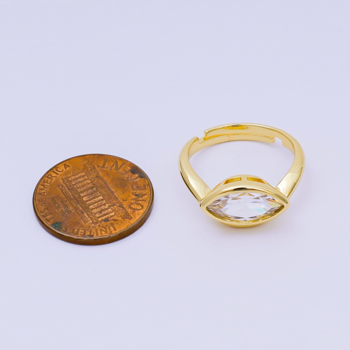 24K Gold Filled Marquise CZ Eye - like Simple Round Adjustable Ring | O - 1456 - DLUXCA