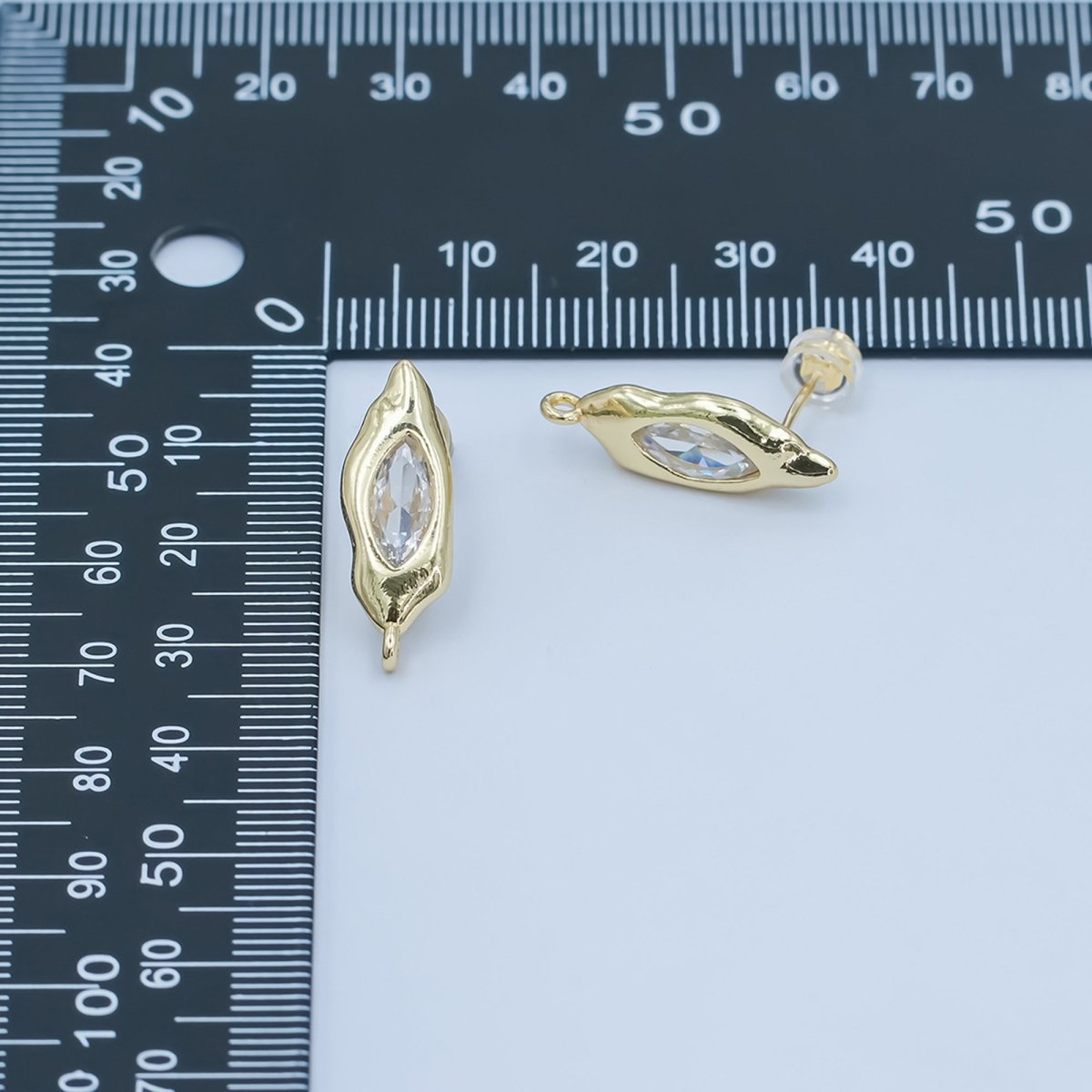 24K Gold Filled Marquise CZ Molten Drop Stud Earring Findings | Z1134 - DLUXCA