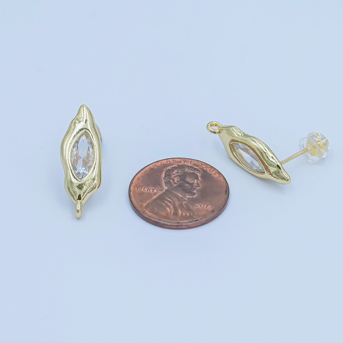 24K Gold Filled Marquise CZ Molten Drop Stud Earring Findings | Z1134 - DLUXCA