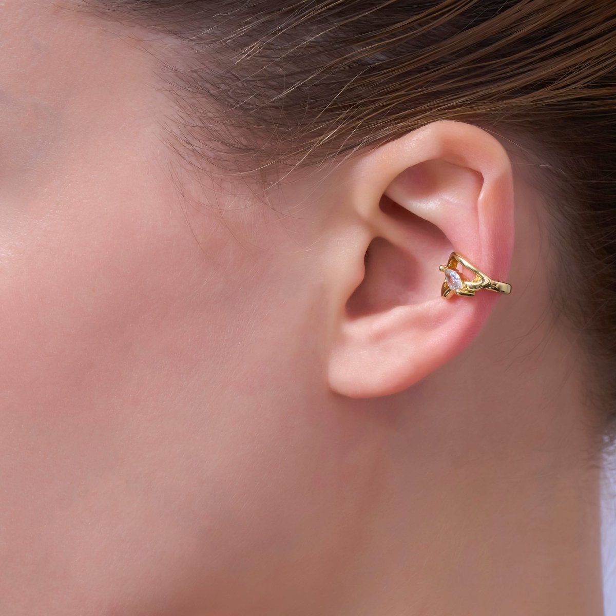 24K Gold Filled Marquise CZ Molten Ear Cuff Earring | AI047 - DLUXCA