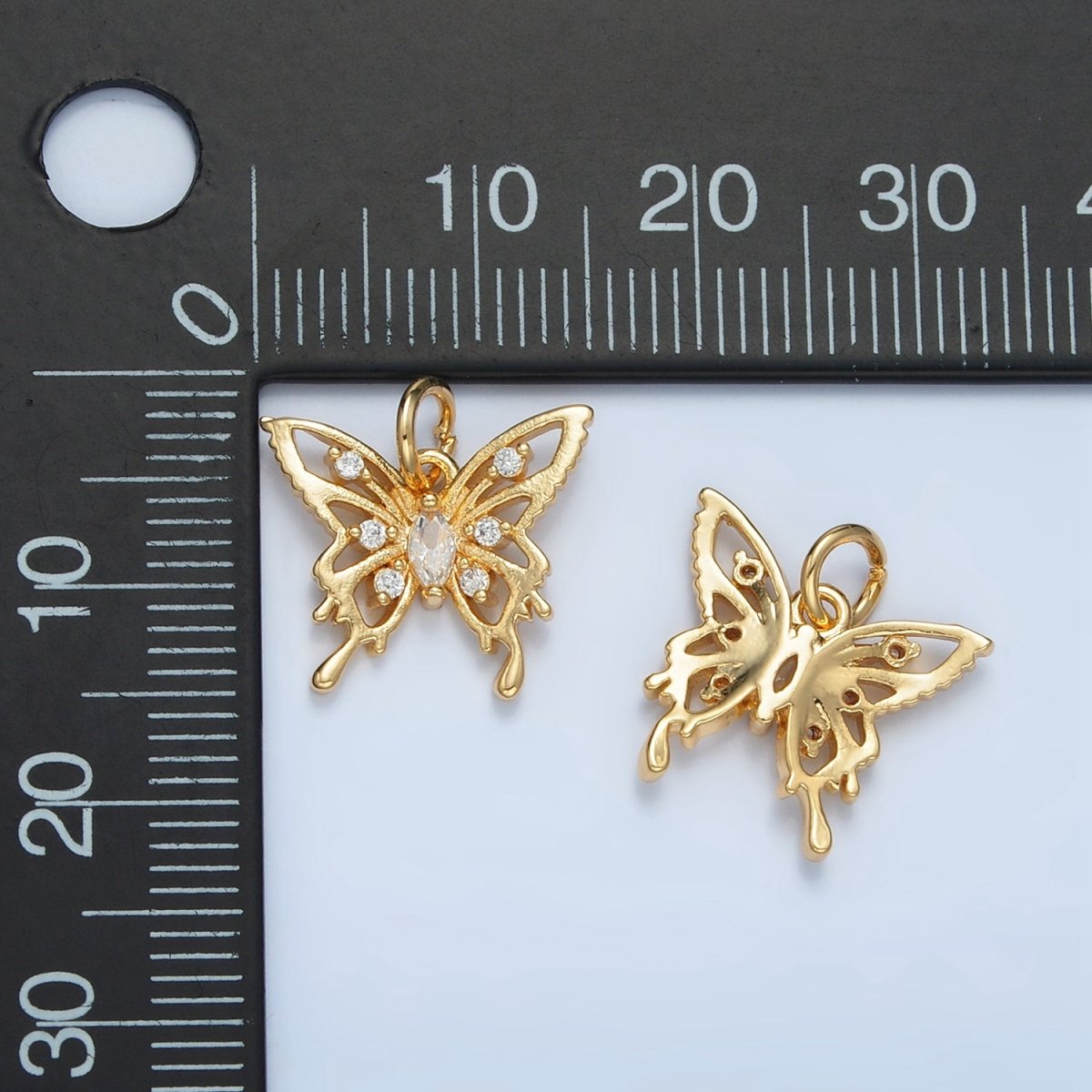 24K Gold Filled Marquise CZ Open Molten Butterfly Charm | M017 - DLUXCA