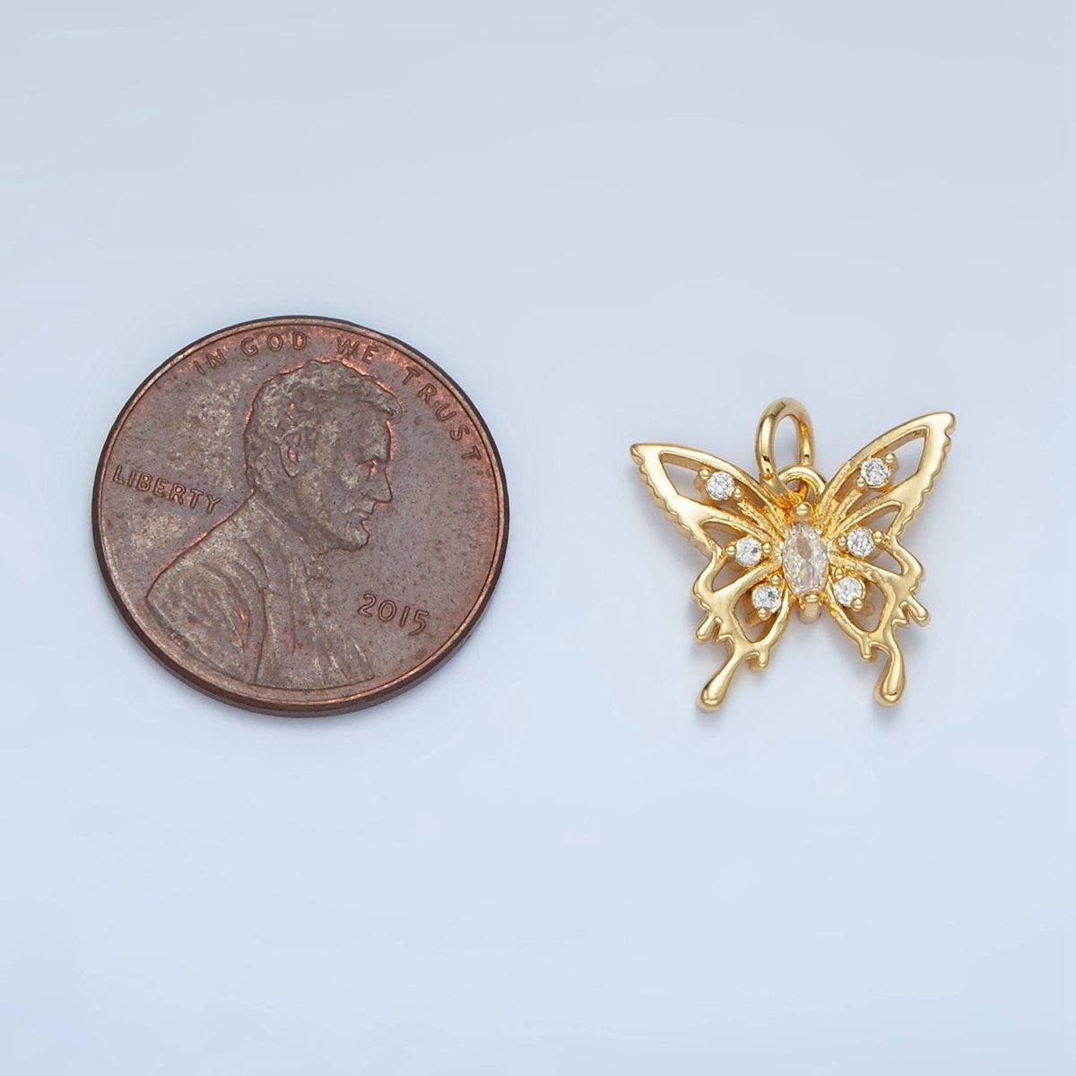 24K Gold Filled Marquise CZ Open Molten Butterfly Charm | M017 - DLUXCA