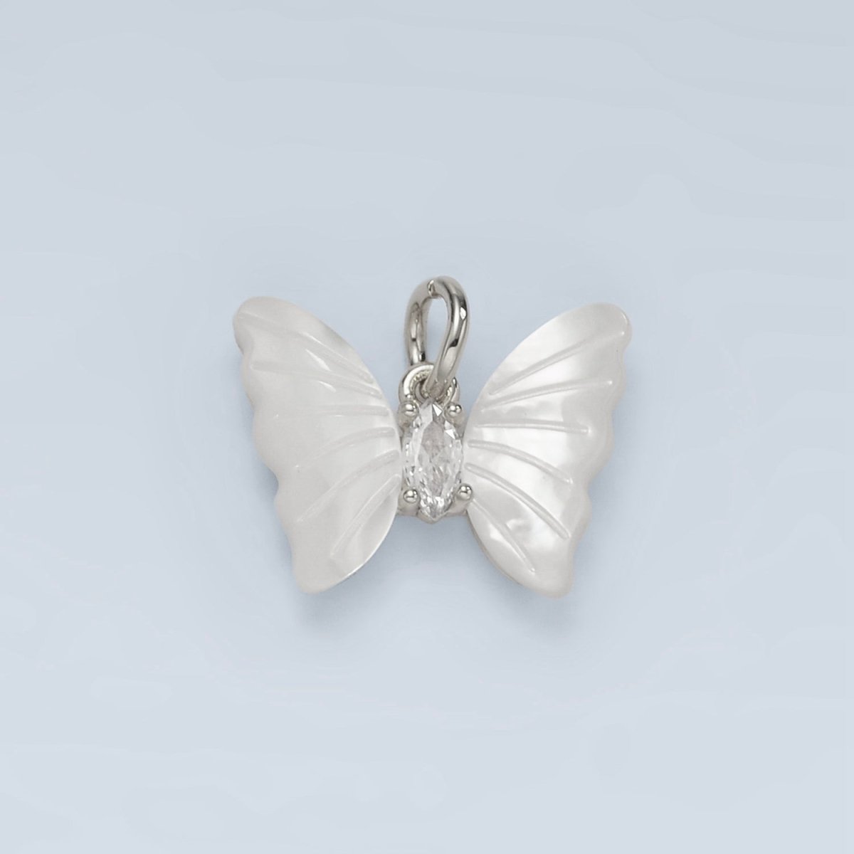 24K Gold Filled Marquise CZ Shell Pearl Butterfly Charm | D666 - DLUXCA