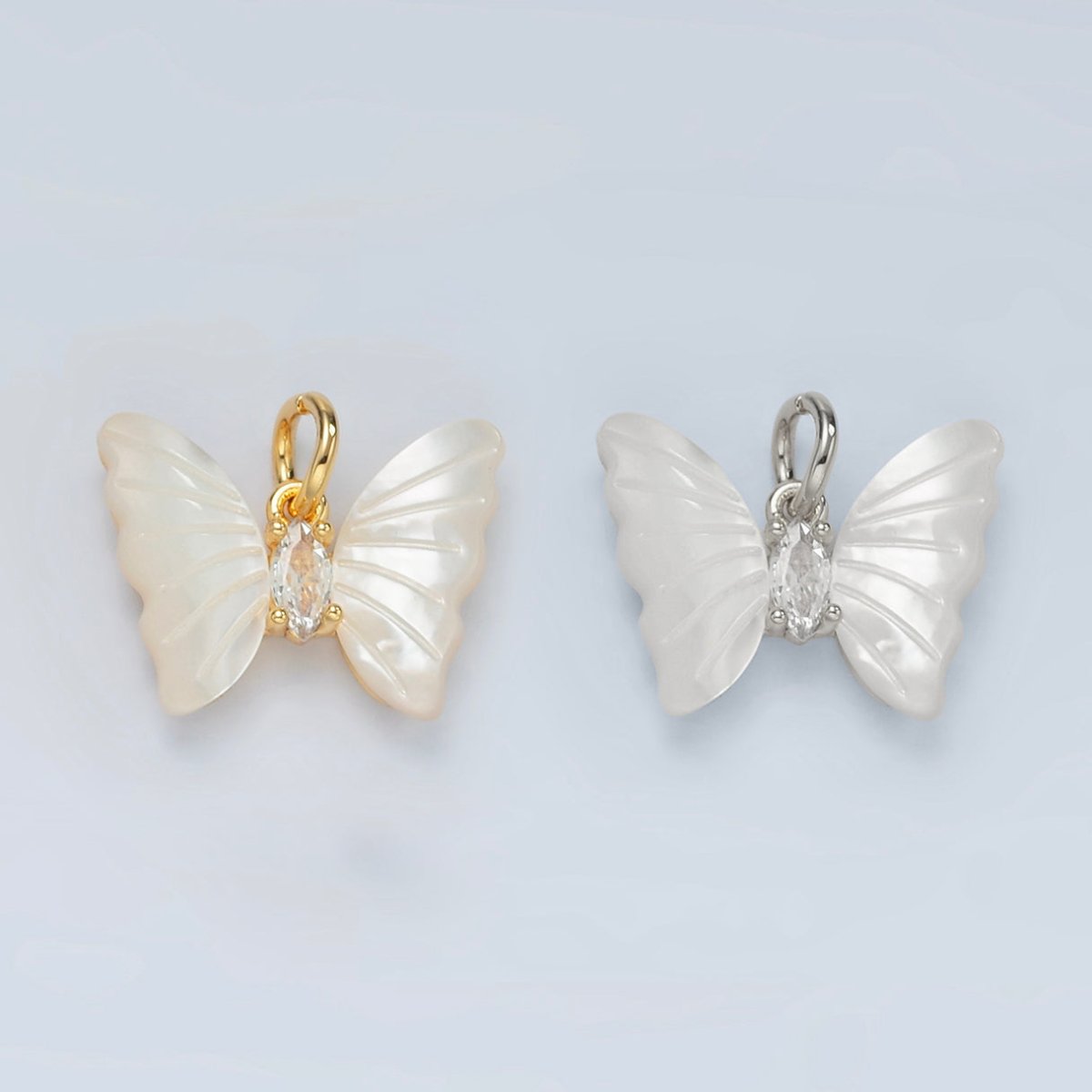 24K Gold Filled Marquise CZ Shell Pearl Butterfly Charm | D666 - DLUXCA
