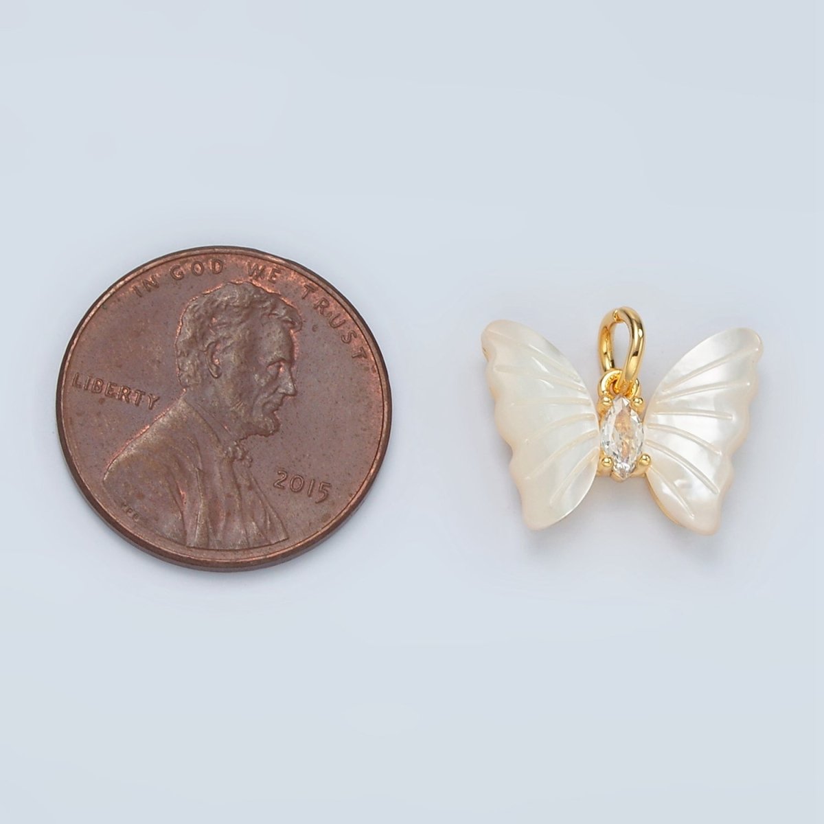 24K Gold Filled Marquise CZ Shell Pearl Butterfly Charm | D666 - DLUXCA