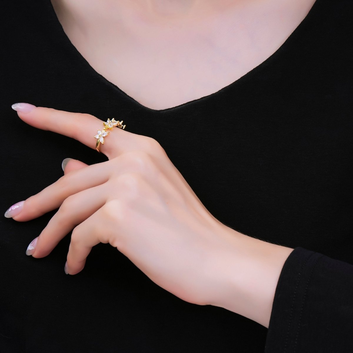24K Gold Filled Marquise CZ The Trinity Butterfly Animal Adjustable Ring | O - 1451 - DLUXCA