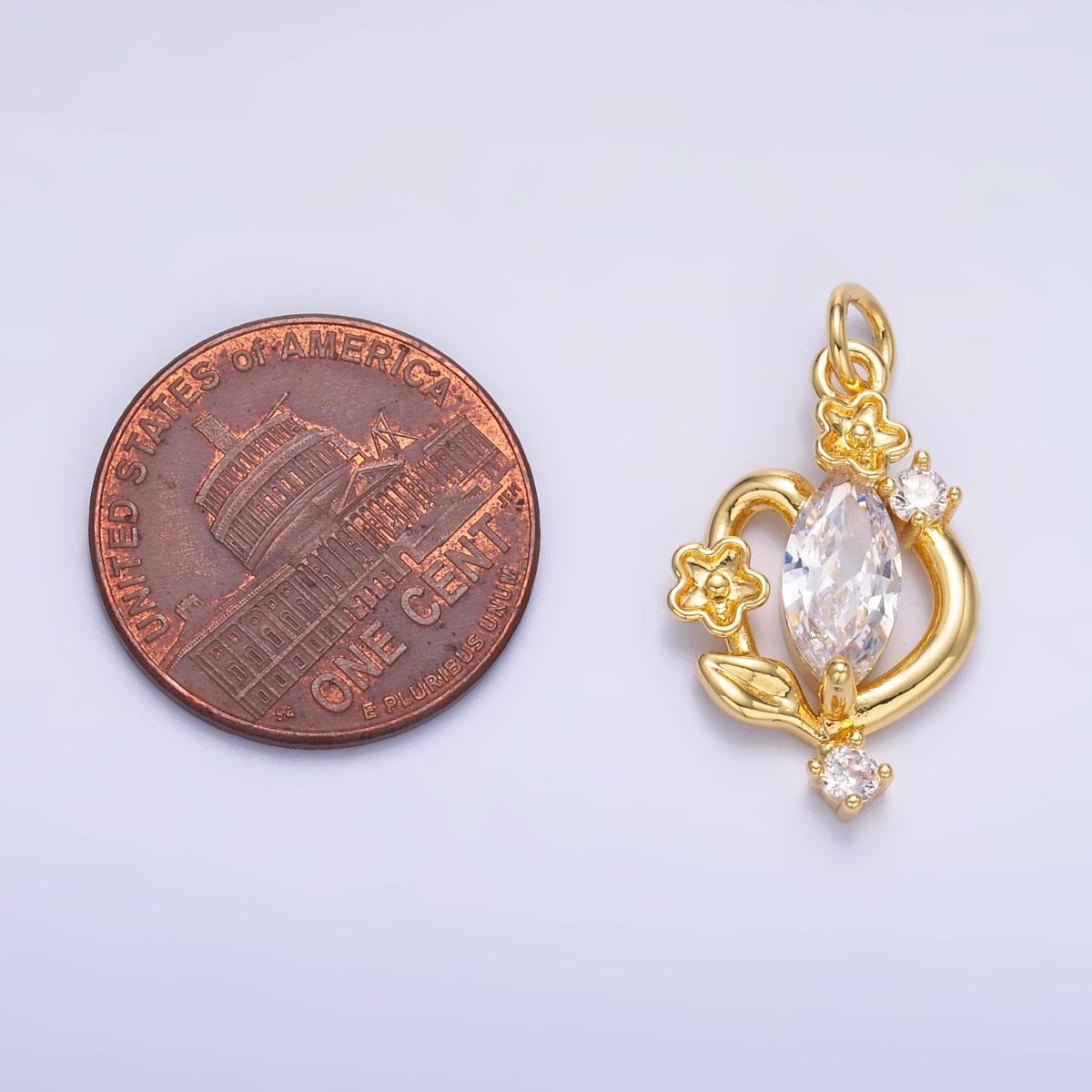 24K Gold Filled Marquise CZ Vine Flower Charm in Gold & Silver | C031 - DLUXCA