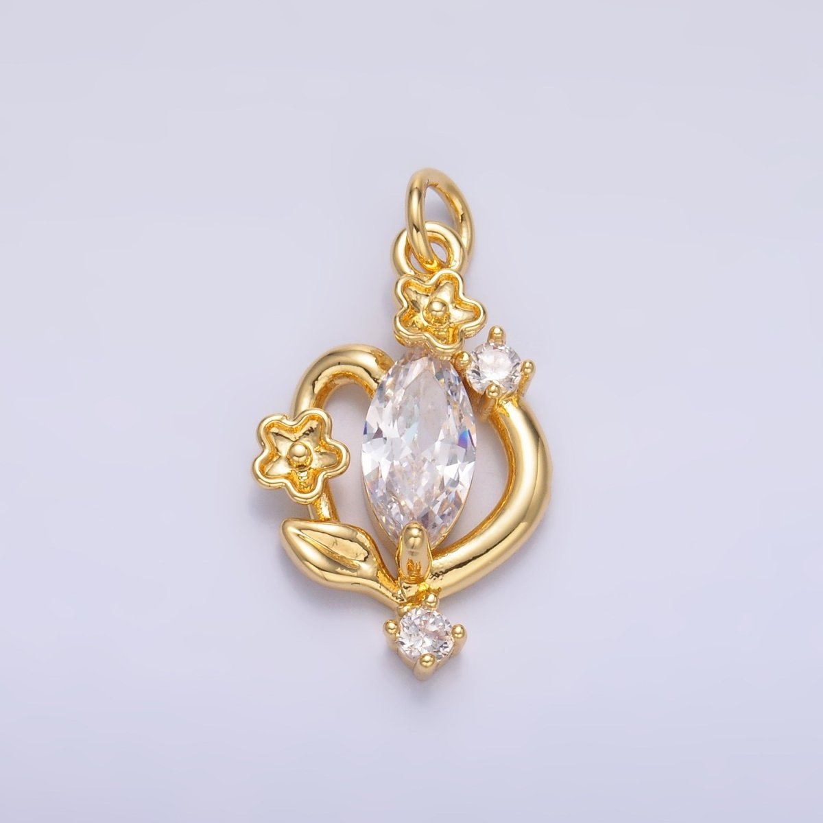 24K Gold Filled Marquise CZ Vine Flower Charm in Gold & Silver | C031 - DLUXCA