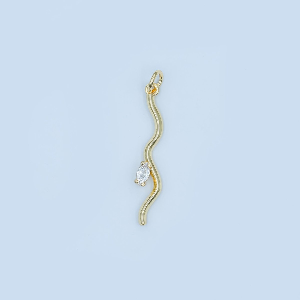 24K Gold Filled Marquise CZ Wavy Line Charm in Gold & Silver | E296 - DLUXCA