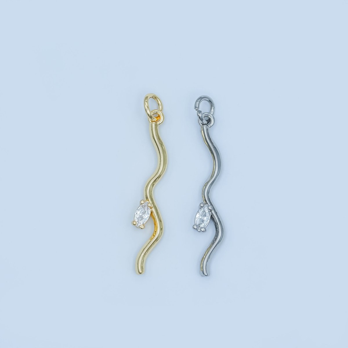 24K Gold Filled Marquise CZ Wavy Line Charm in Gold & Silver | E296 - DLUXCA