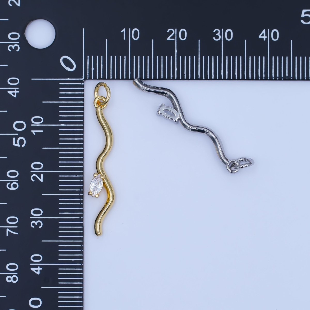 24K Gold Filled Marquise CZ Wavy Line Charm in Gold & Silver | E296 - DLUXCA