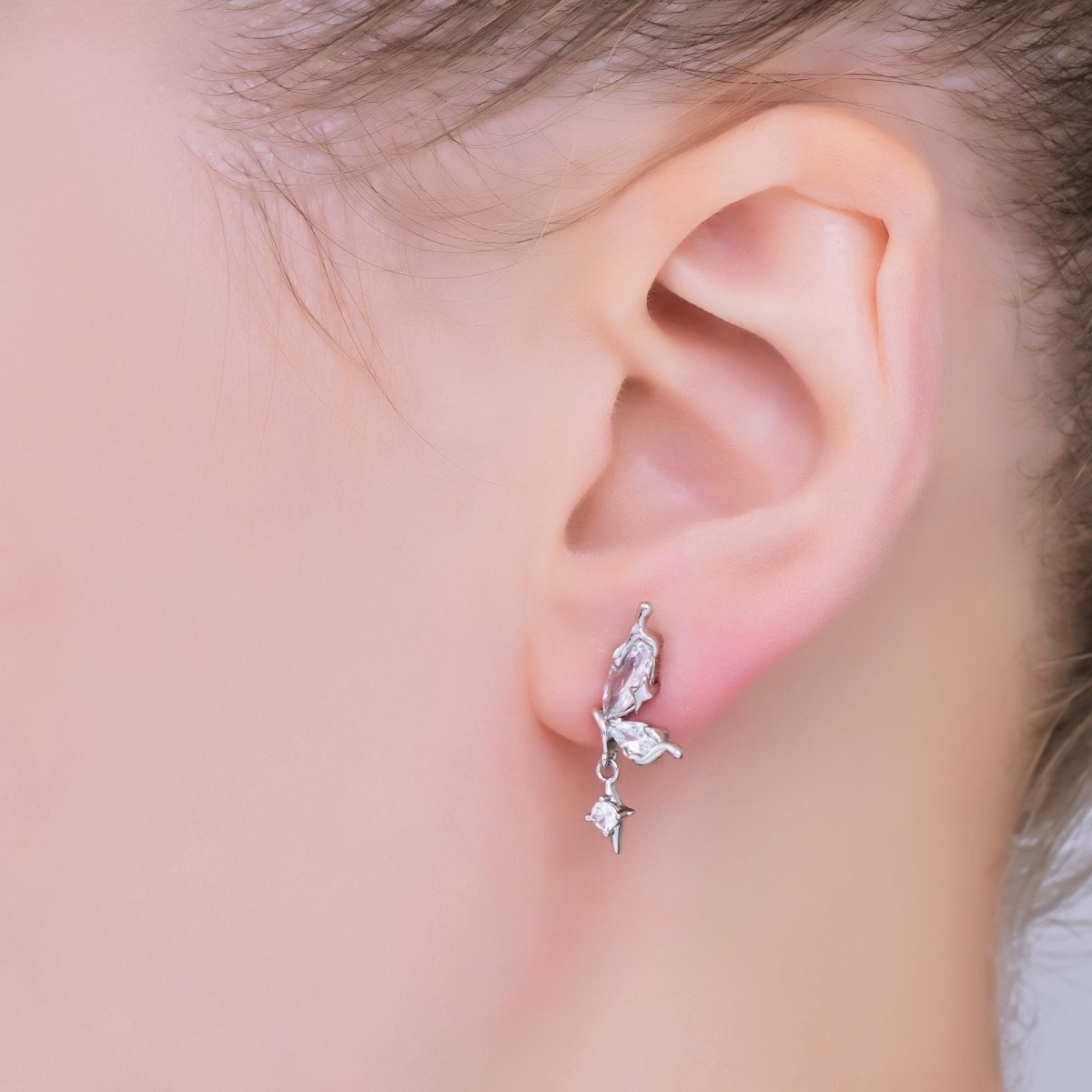 24K Gold Filled Marquise & Teardrop CZ Butterfly Wings Set Drop Studs Earrings in Gold & Silver | AJ - 038 AJ - 039 - DLUXCA