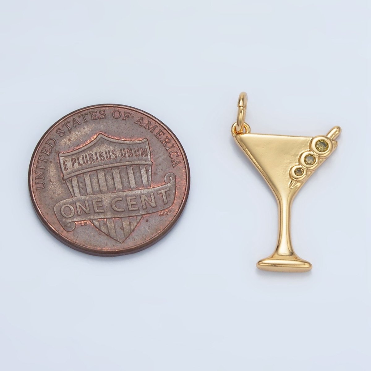 24K Gold Filled Martini Olive Alcohol Drink CZ Mini Charm in Gold & Silver | E311 - DLUXCA