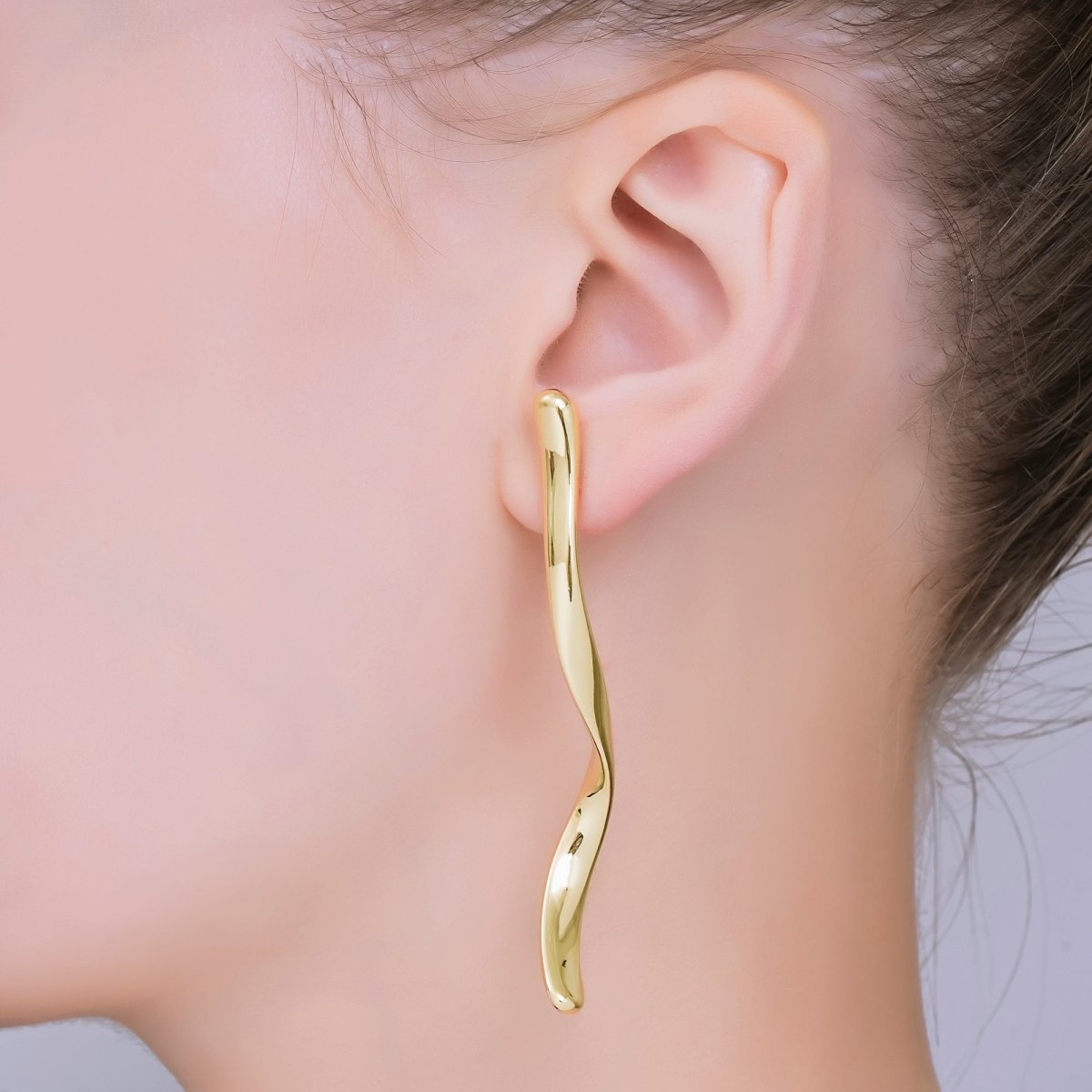24K Gold Filled Melted Wavy Line Drop Stud Earrings | AJ - 077 - DLUXCA