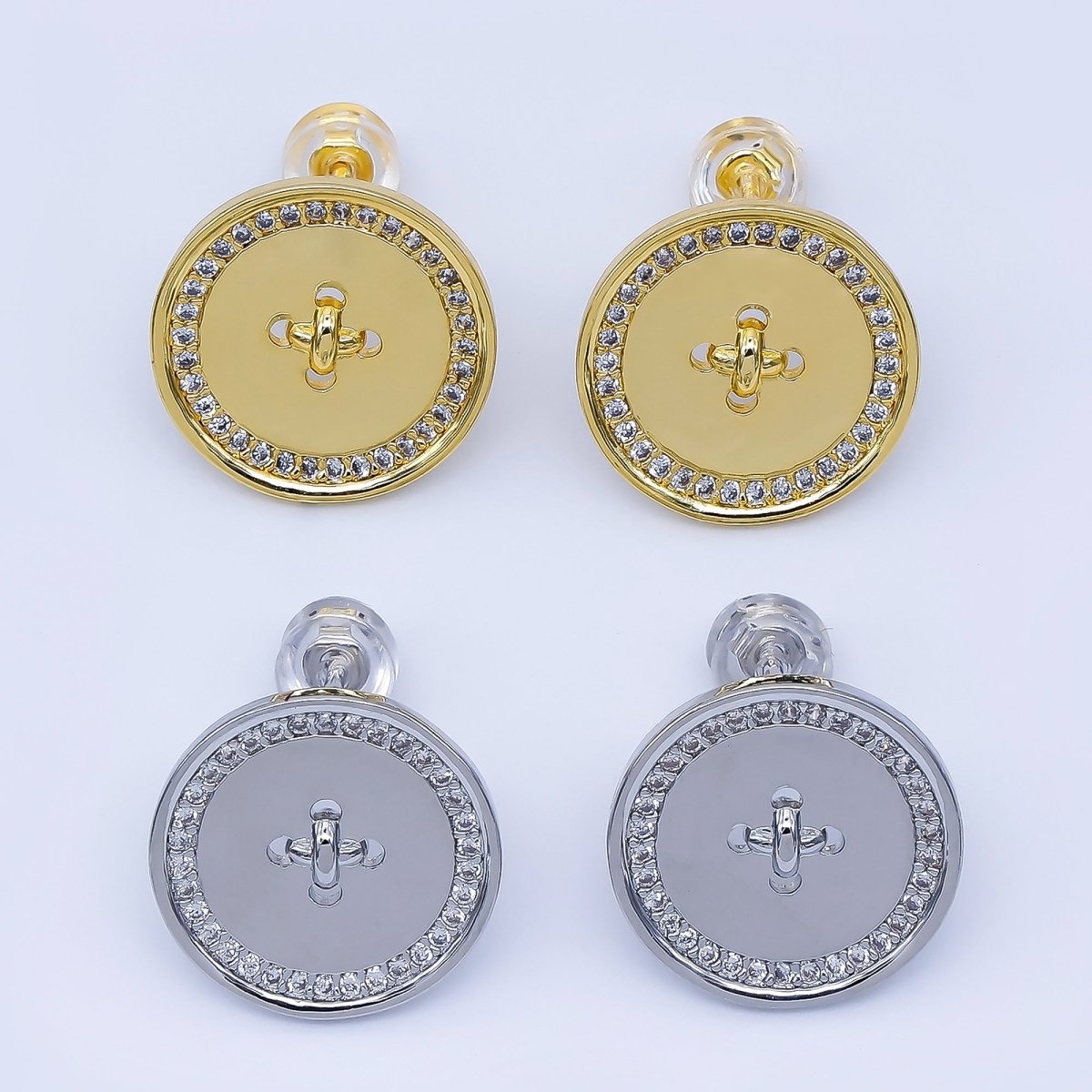 24K Gold Filled Micro Pave CZ Button Stud Earring | AB1638 - DLUXCA