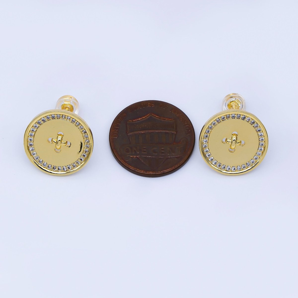 24K Gold Filled Micro Pave CZ Button Stud Earring | AB1638 - DLUXCA