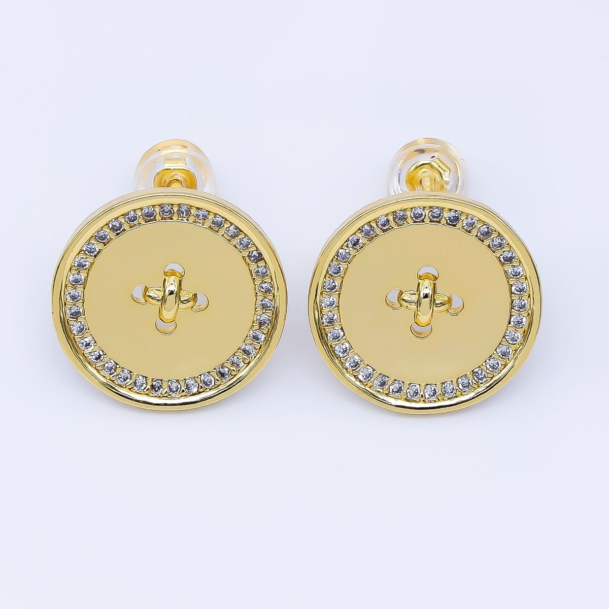 24K Gold Filled Micro Pave CZ Button Stud Earring | AB1638 - DLUXCA