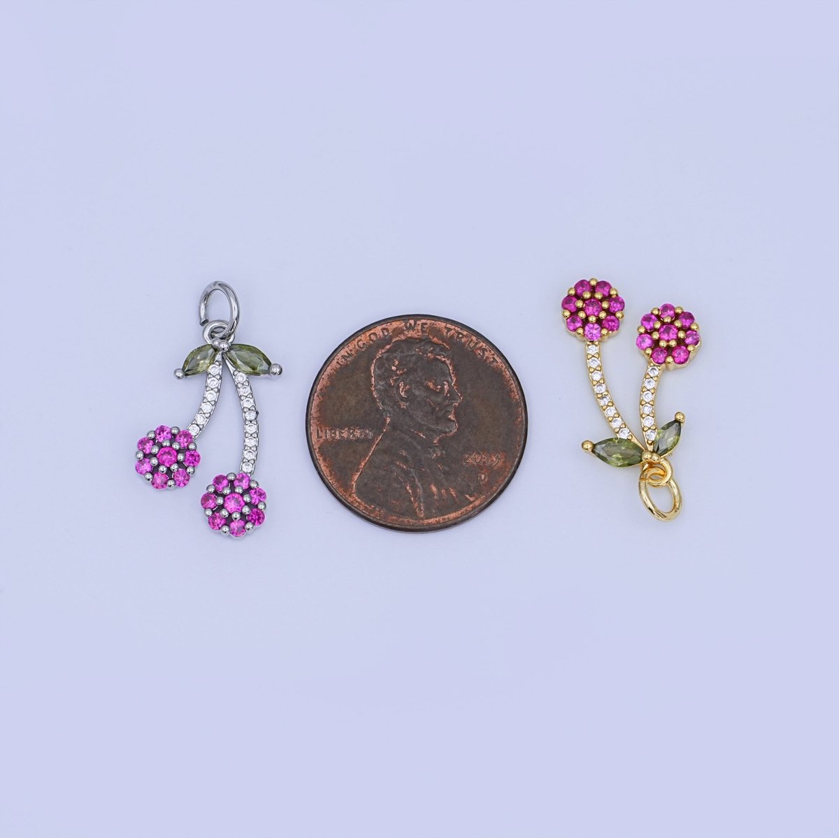 24K Gold Filled Micro Paved Cherry Fruit Charm in Gold & Silver | X113 - DLUXCA