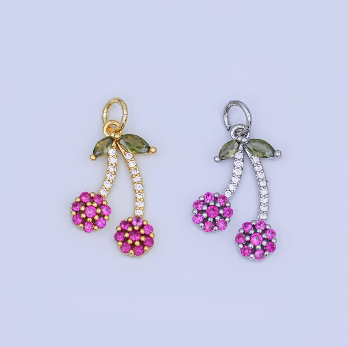 24K Gold Filled Micro Paved Cherry Fruit Charm in Gold & Silver | X113 - DLUXCA