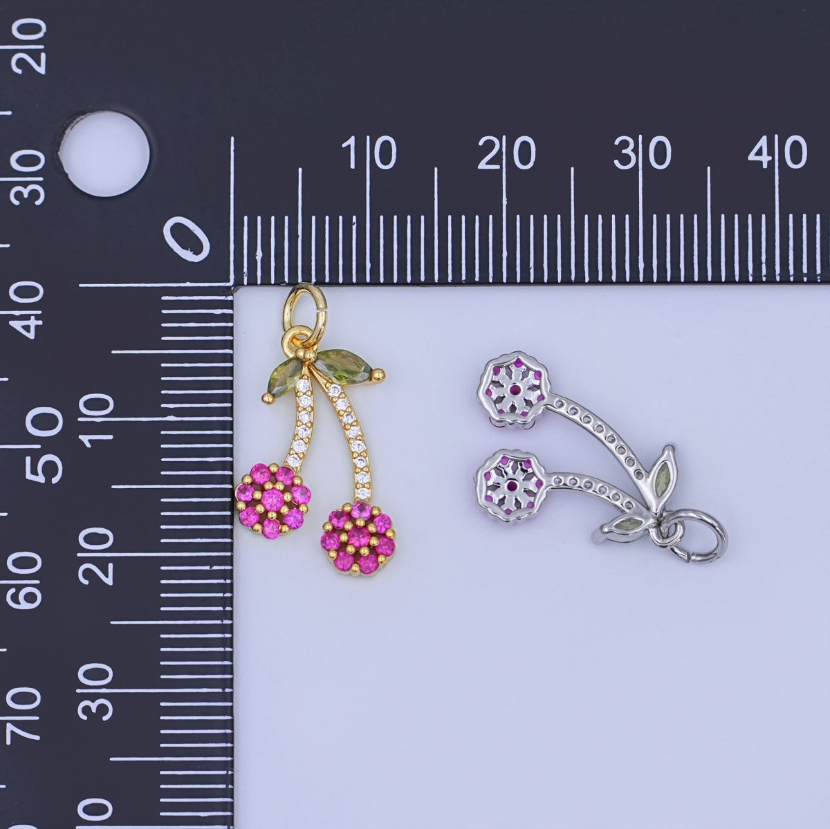 24K Gold Filled Micro Paved Cherry Fruit Charm in Gold & Silver | X113 - DLUXCA