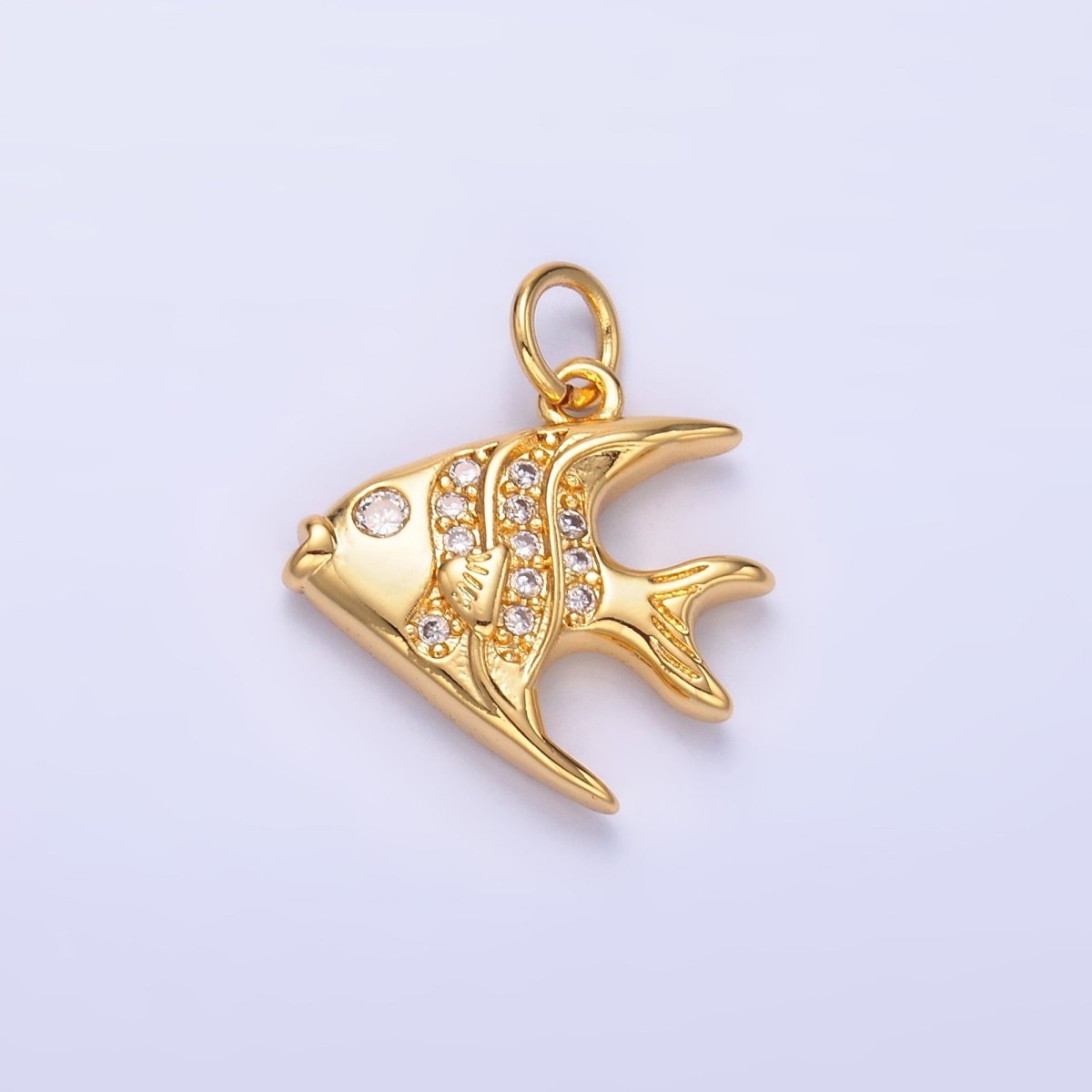 24K Gold Filled Micro Paved CZ Angel Fish Charm in Gold & Silver | W442 - DLUXCA