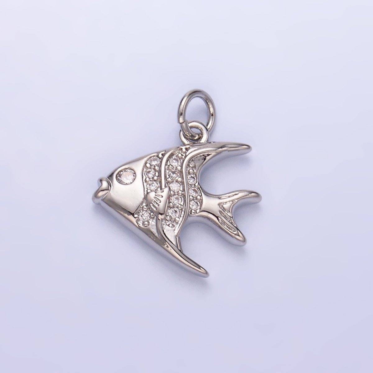 24K Gold Filled Micro Paved CZ Angel Fish Charm in Gold & Silver | W442 - DLUXCA