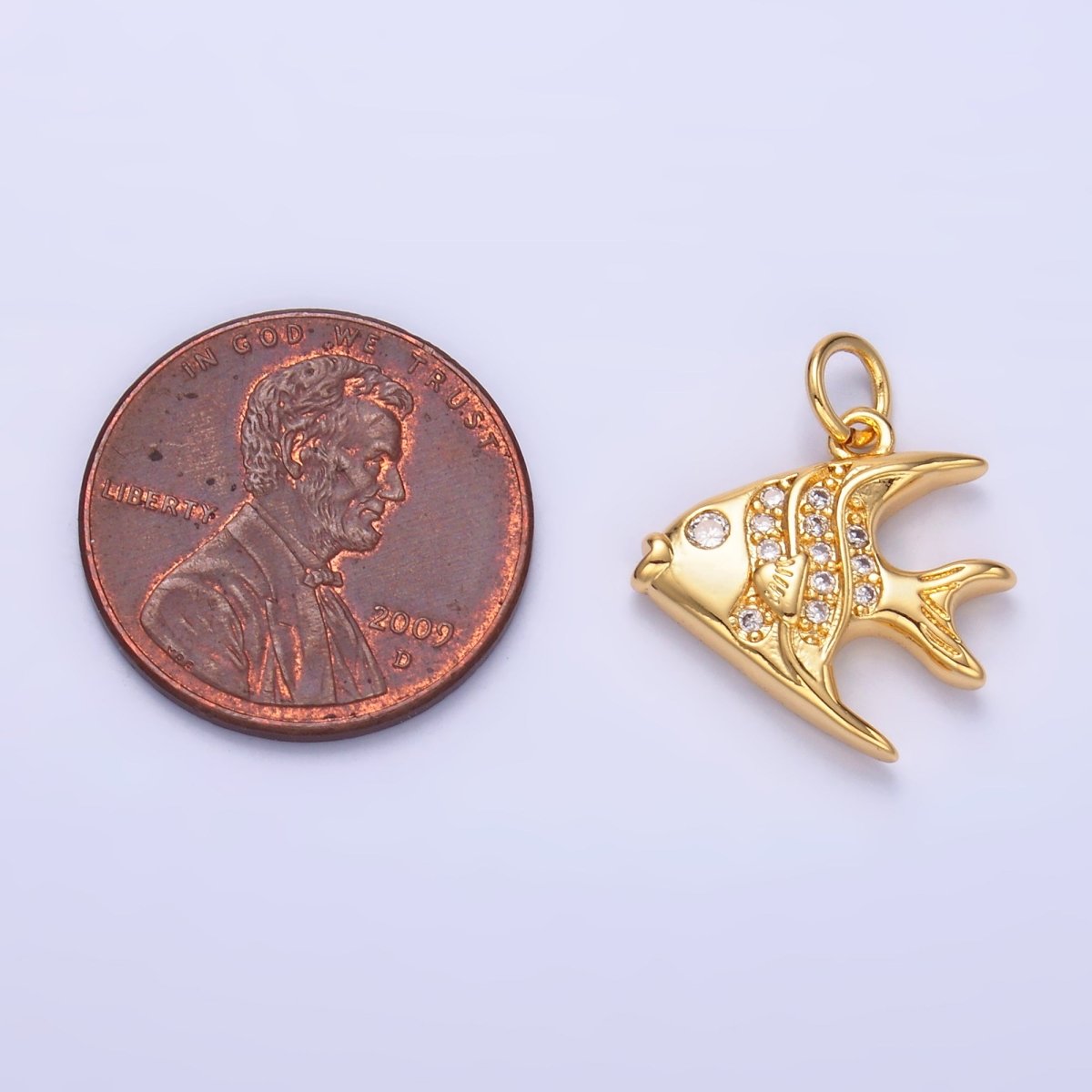 24K Gold Filled Micro Paved CZ Angel Fish Charm in Gold & Silver | W442 - DLUXCA