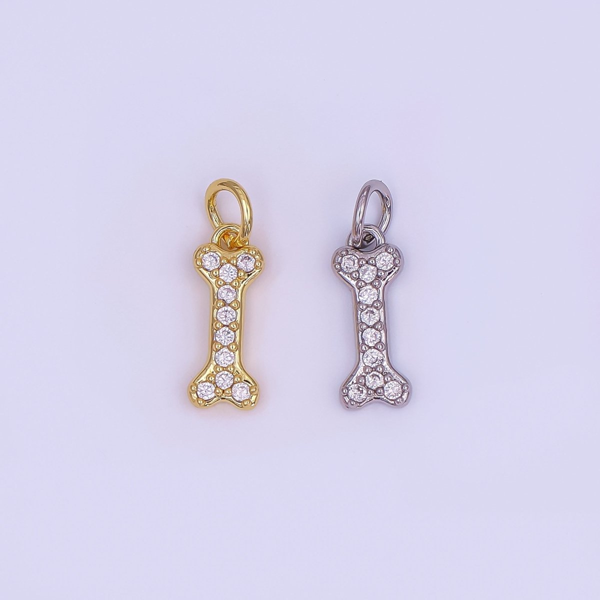 24K Gold Filled Micro Paved CZ Animal Dog Bone Charm in Gold & Silver | N978 - DLUXCA