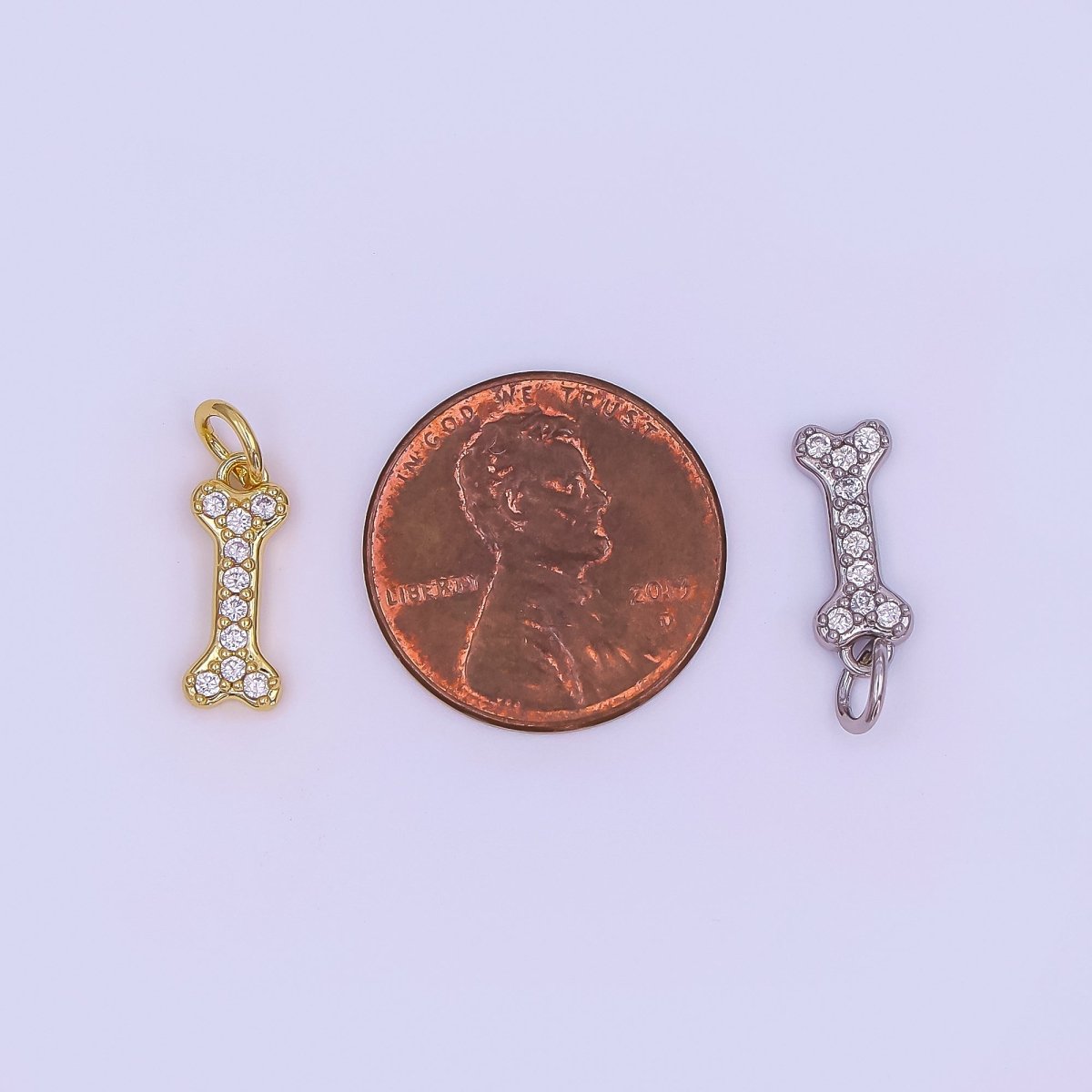 24K Gold Filled Micro Paved CZ Animal Dog Bone Charm in Gold & Silver | N978 - DLUXCA