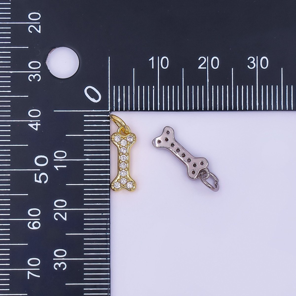24K Gold Filled Micro Paved CZ Animal Dog Bone Charm in Gold & Silver | N978 - DLUXCA