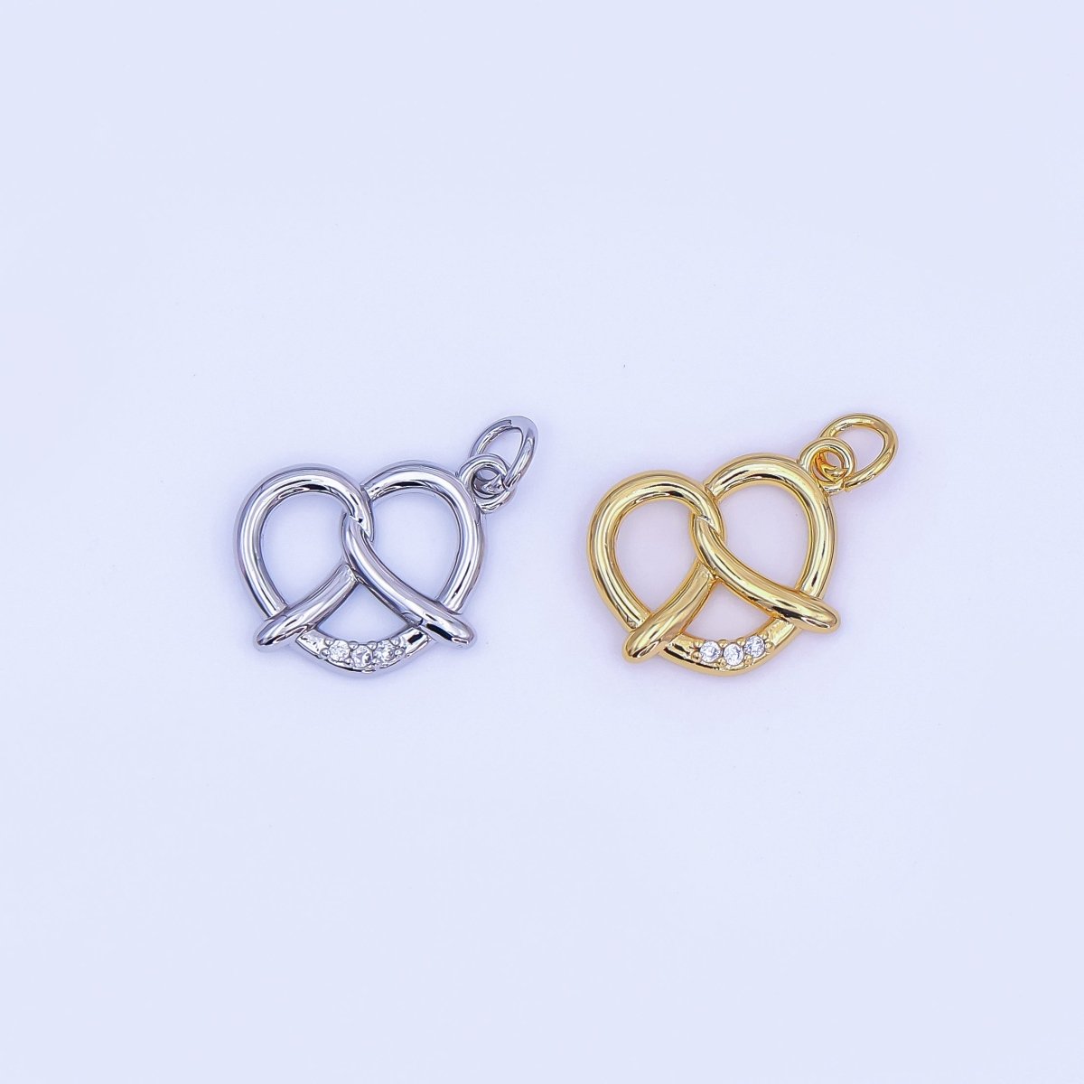 24K Gold Filled Micro Paved CZ Baked Pretzel Charm in Gold & Silver | AF491 - DLUXCA