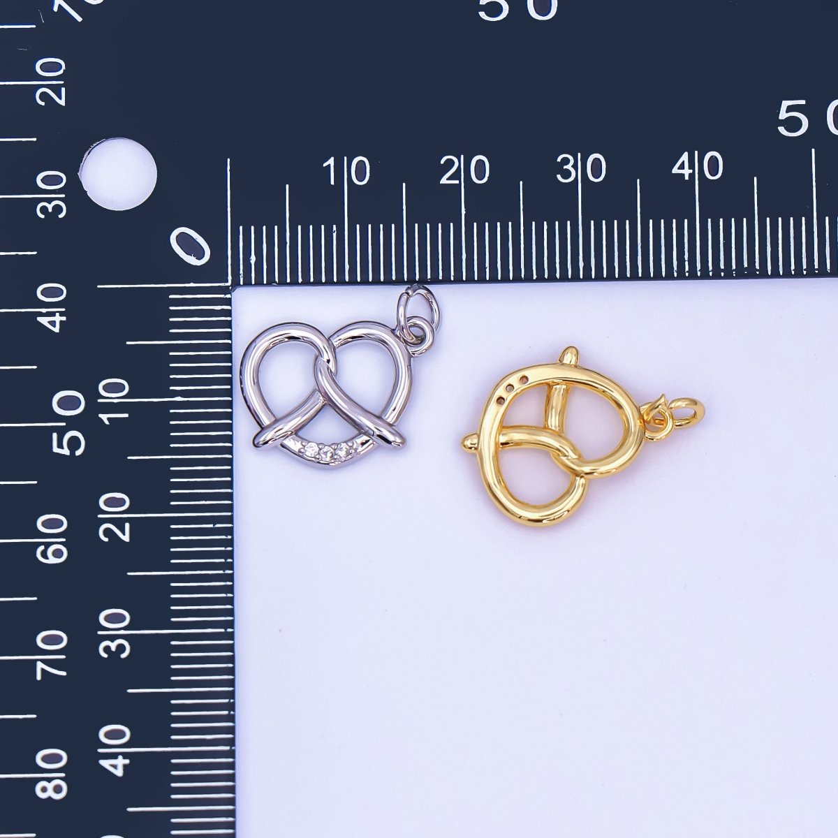 24K Gold Filled Micro Paved CZ Baked Pretzel Charm in Gold & Silver | AF491 - DLUXCA