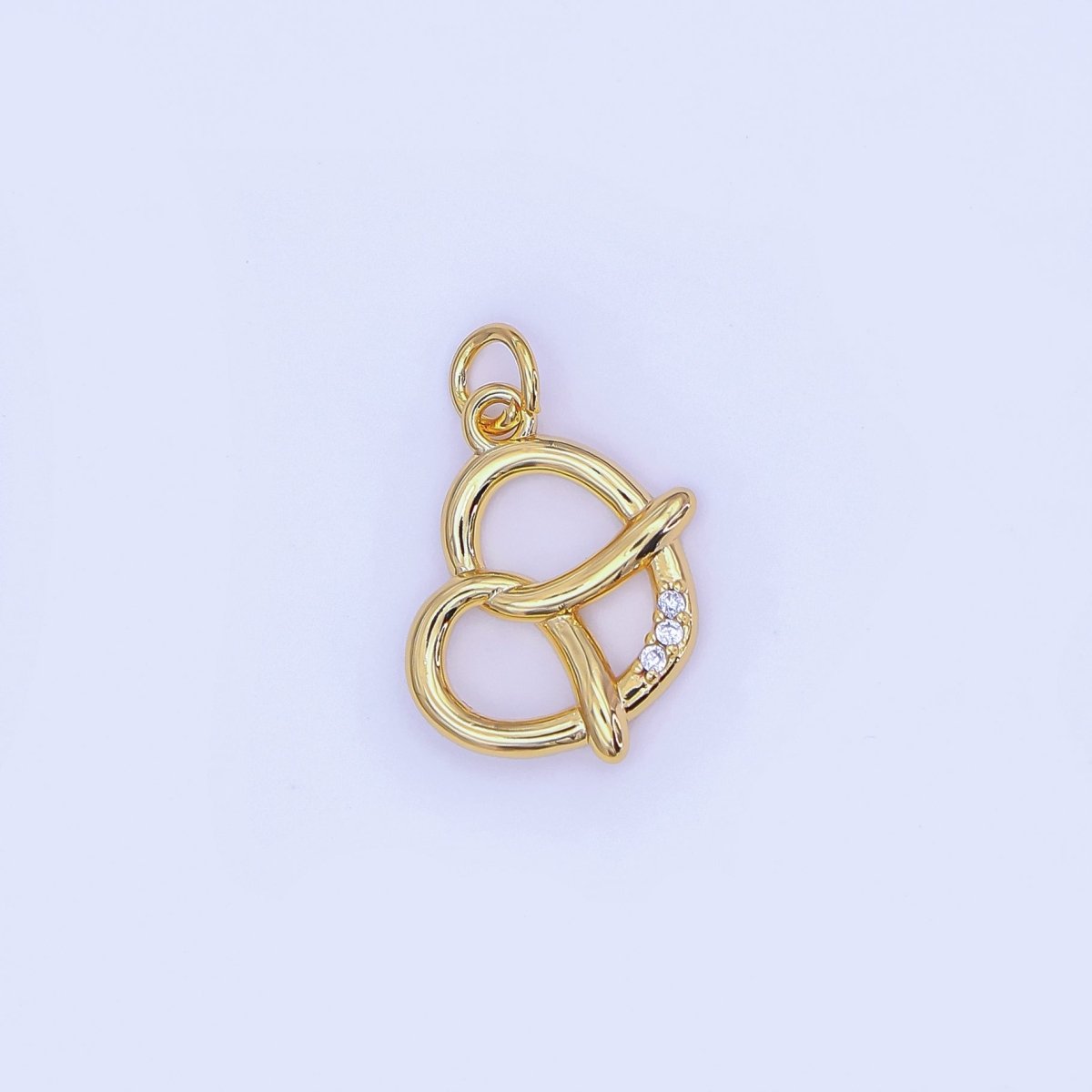 24K Gold Filled Micro Paved CZ Baked Pretzel Charm in Gold & Silver | AF491 - DLUXCA