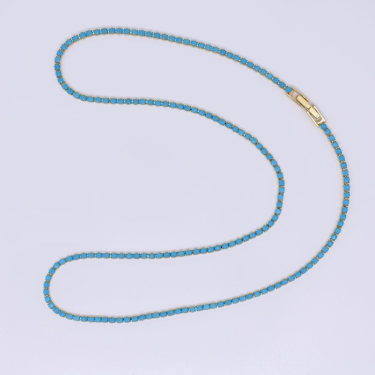 24K Gold Filled Micro Paved CZ Box Clasp Tennis Necklace 17.91 Inch in Pink, Blue, & Green | WA - 3804 - WA - 3807 - DLUXCA