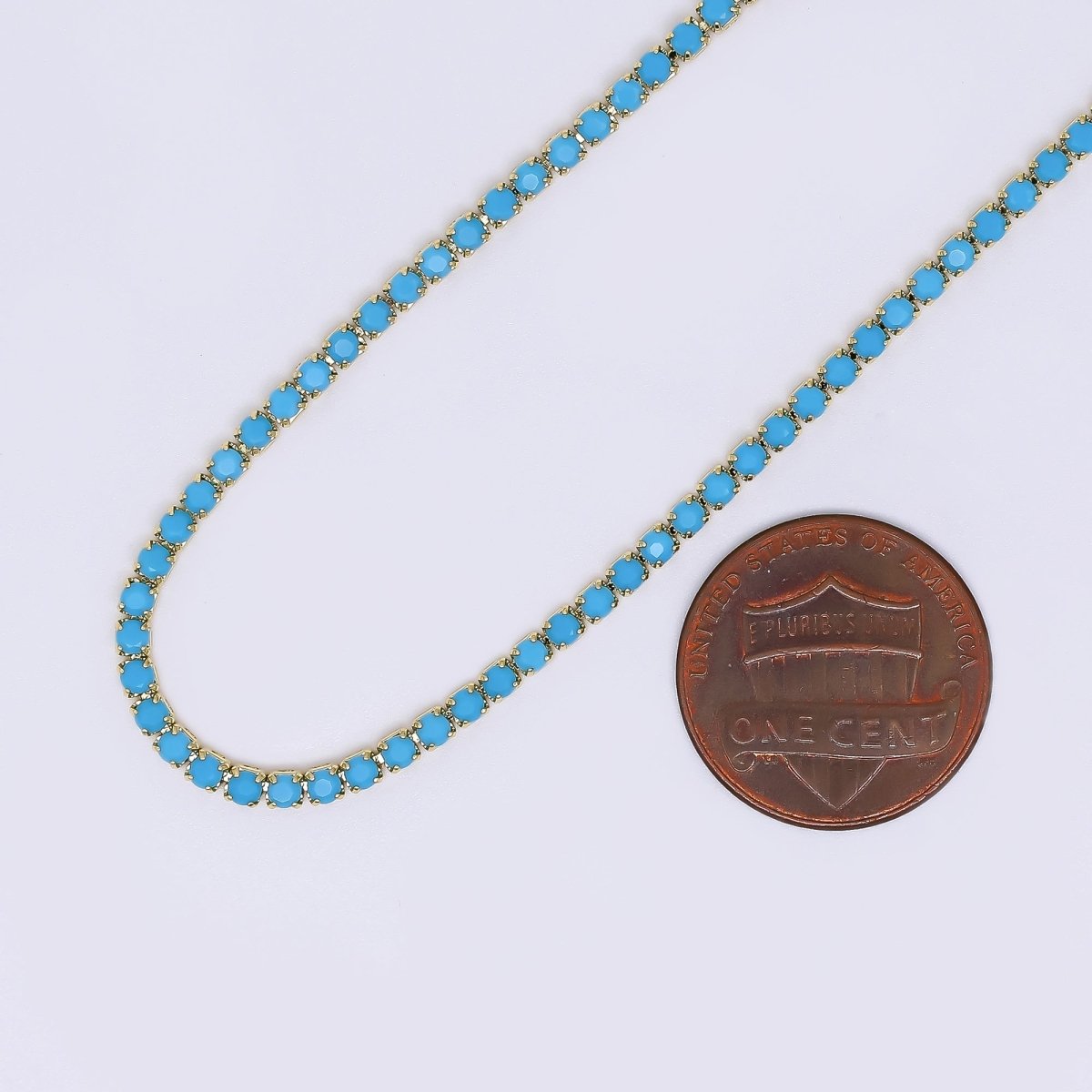 24K Gold Filled Micro Paved CZ Box Clasp Tennis Necklace 17.91 Inch in Pink, Blue, & Green | WA - 3804 - WA - 3807 - DLUXCA