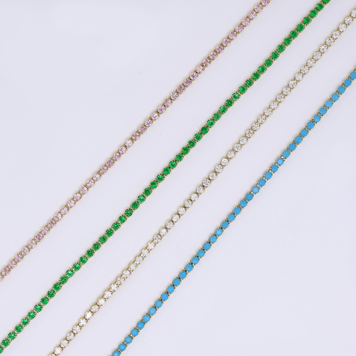 24K Gold Filled Micro Paved CZ Box Clasp Tennis Necklace 17.91 Inch in Pink, Blue, & Green | WA - 3804 - WA - 3807 - DLUXCA