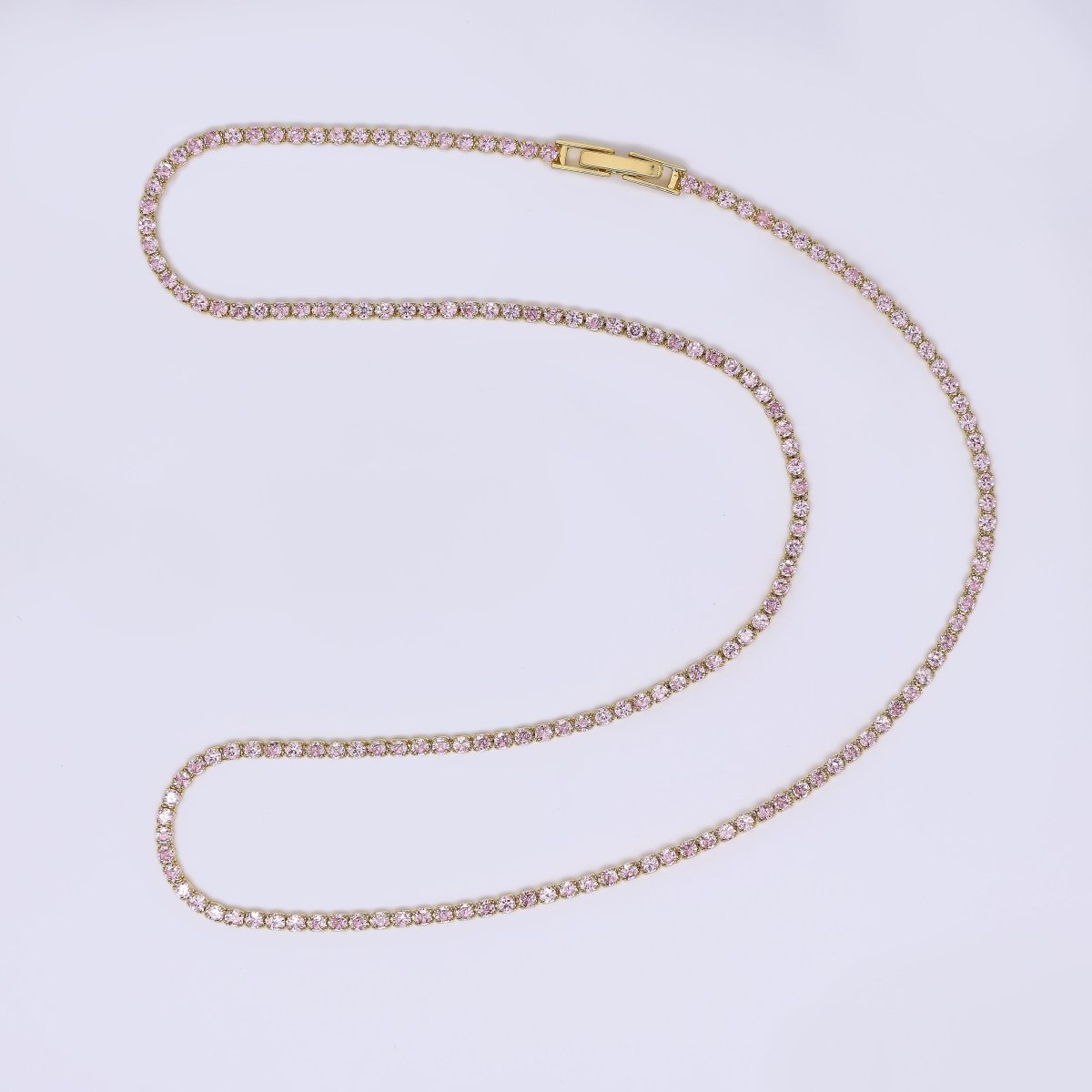 24K Gold Filled Micro Paved CZ Box Clasp Tennis Necklace 17.91 Inch in Pink, Blue, & Green | WA - 3804 - WA - 3807 - DLUXCA