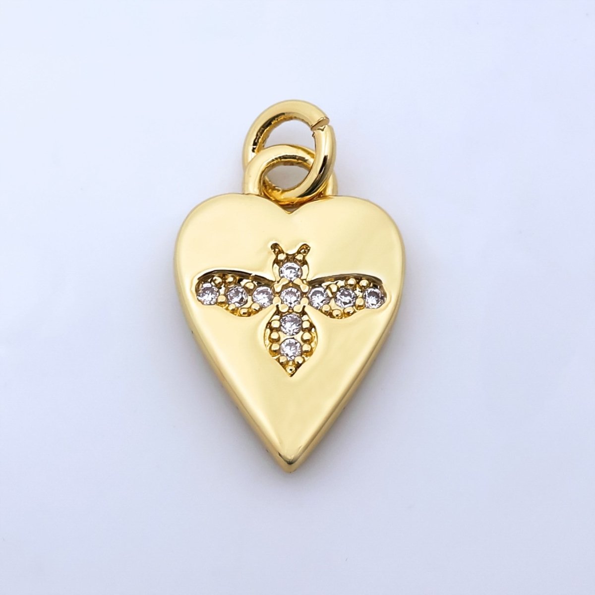 24K Gold Filled Micro Paved CZ Bumble Bee Heart Charm in Gold & Silver | M184 - DLUXCA