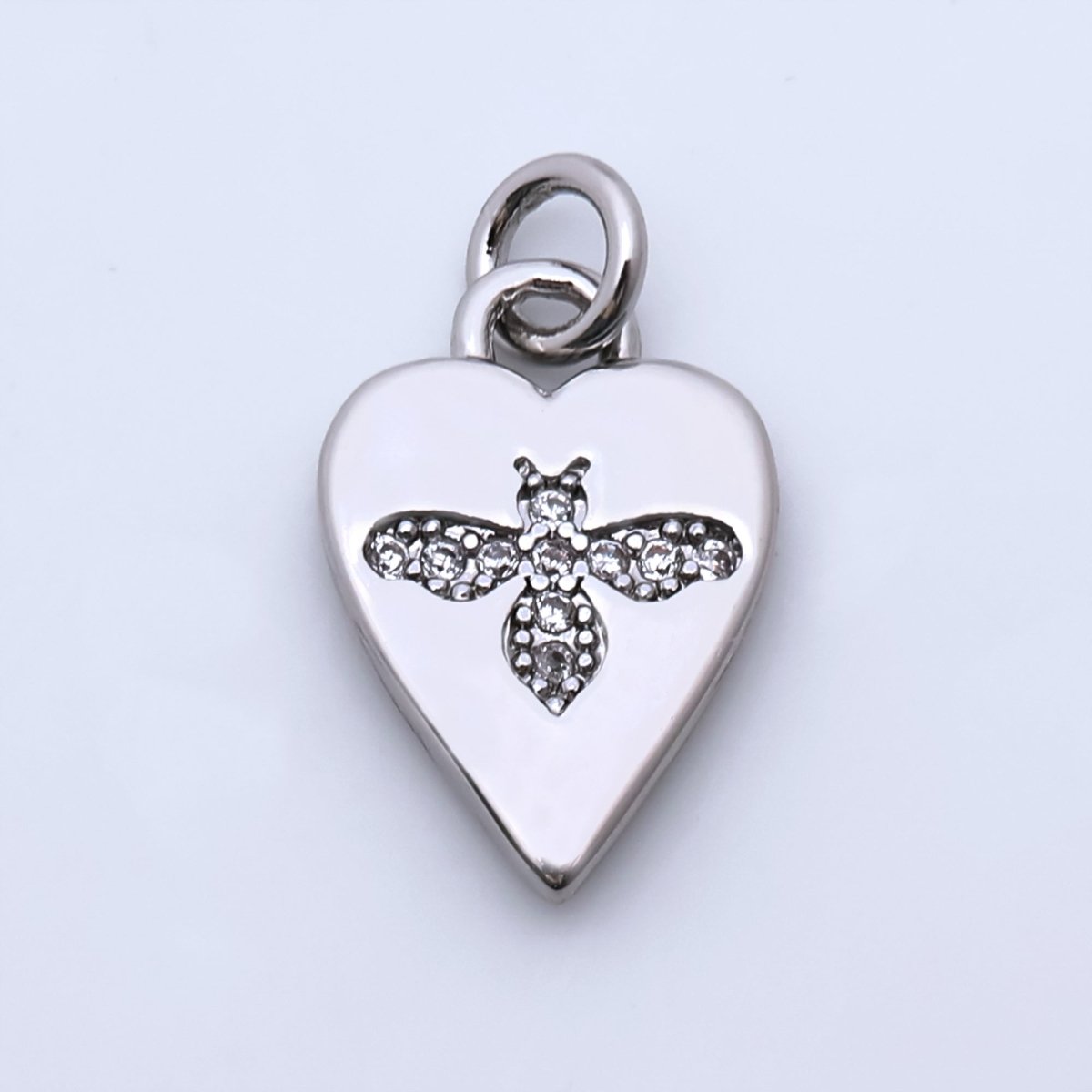 24K Gold Filled Micro Paved CZ Bumble Bee Heart Charm in Gold & Silver | M184 - DLUXCA