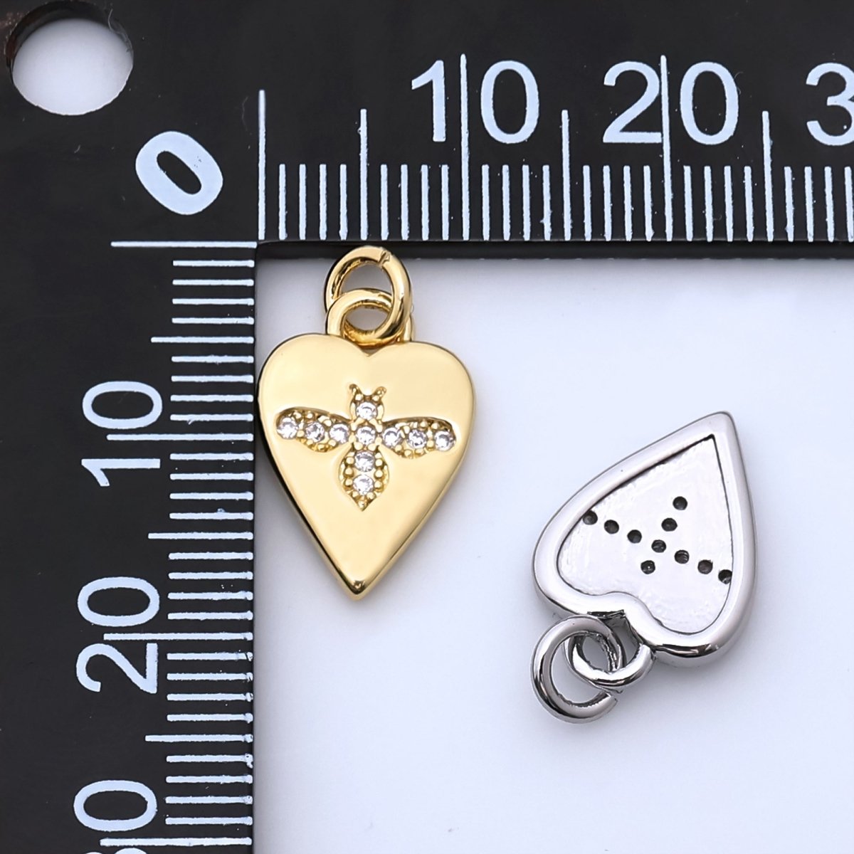 24K Gold Filled Micro Paved CZ Bumble Bee Heart Charm in Gold & Silver | M184 - DLUXCA