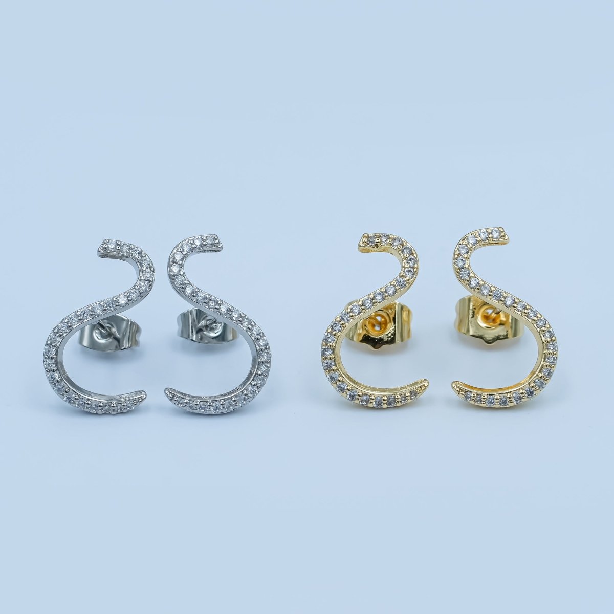 24K Gold Filled Micro Paved CZ Cartilage Stud Earrings Set in Gold & Silver | AE836 AE838 - DLUXCA