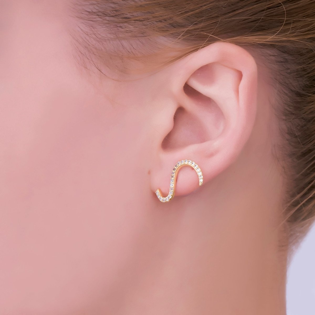 24K Gold Filled Micro Paved CZ Cartilage Stud Earrings Set in Gold & Silver | AE836 AE838 - DLUXCA