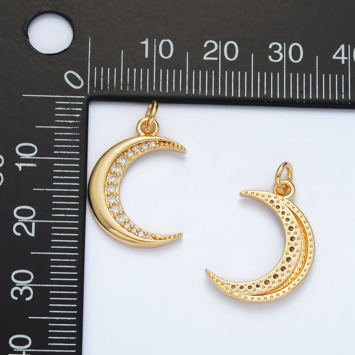 24K Gold Filled Micro Paved CZ Celestial Crescent Moon Charm | D901 - DLUXCA
