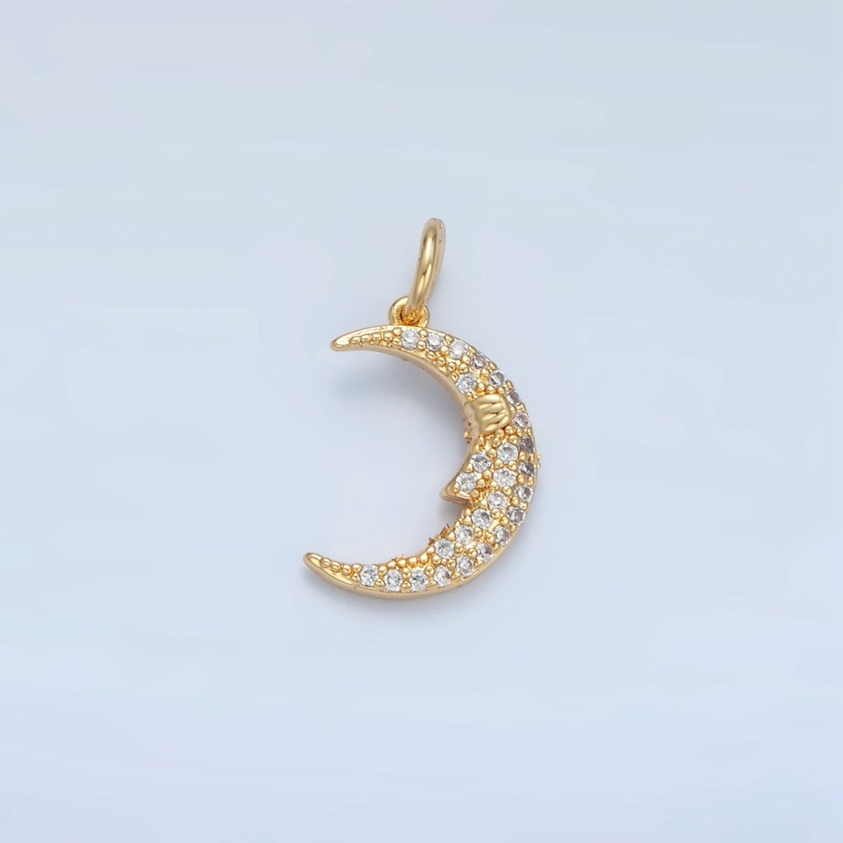 24K Gold Filled Micro Paved CZ Celestial Crescent Moon Face Charm | X554 - DLUXCA