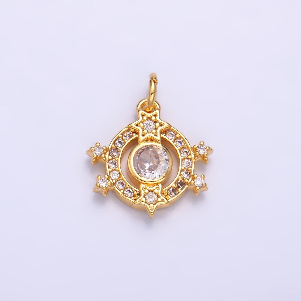 24K Gold Filled Micro Paved CZ Celestial Star Charm in Gold & Silver | W868 - DLUXCA