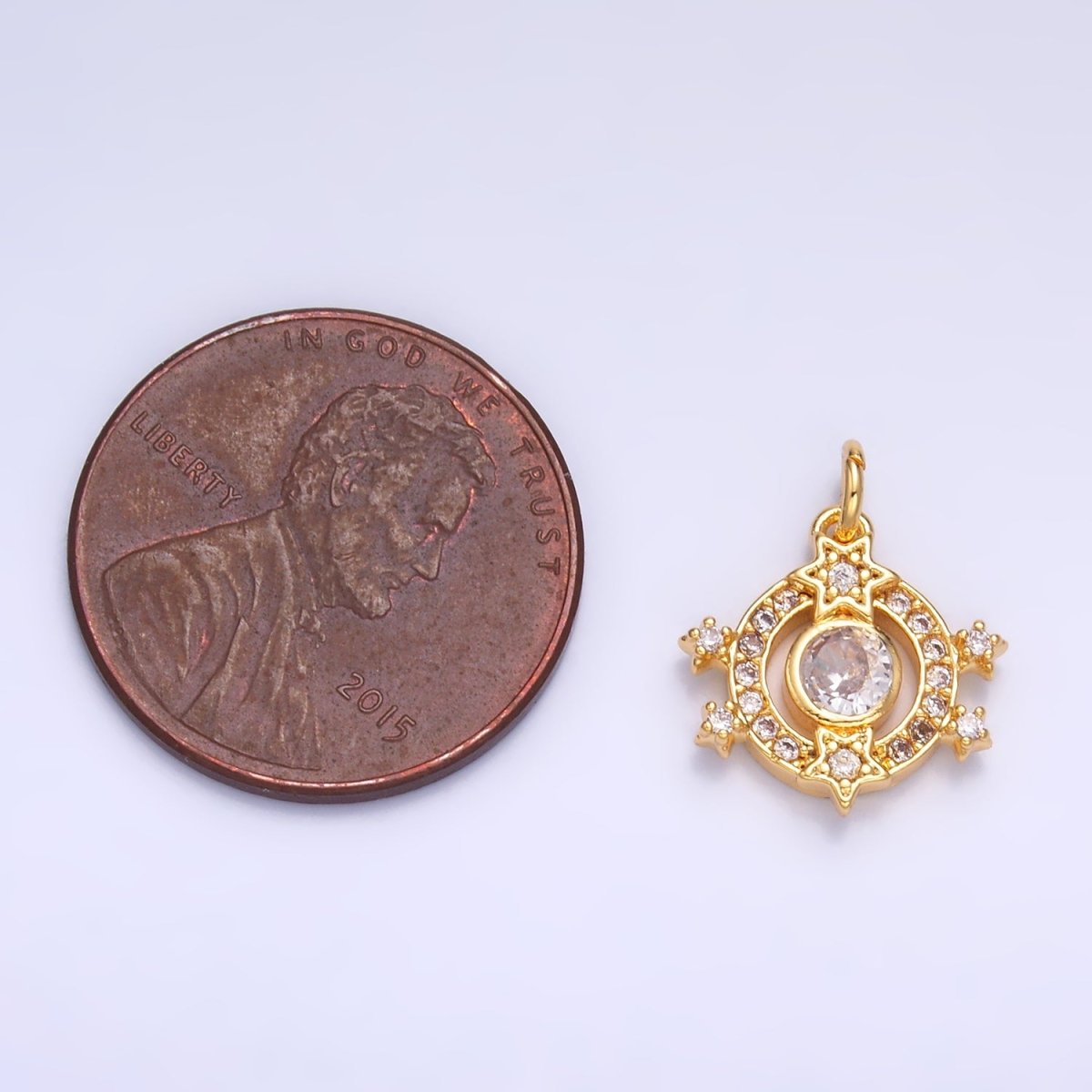 24K Gold Filled Micro Paved CZ Celestial Star Charm in Gold & Silver | W868 - DLUXCA
