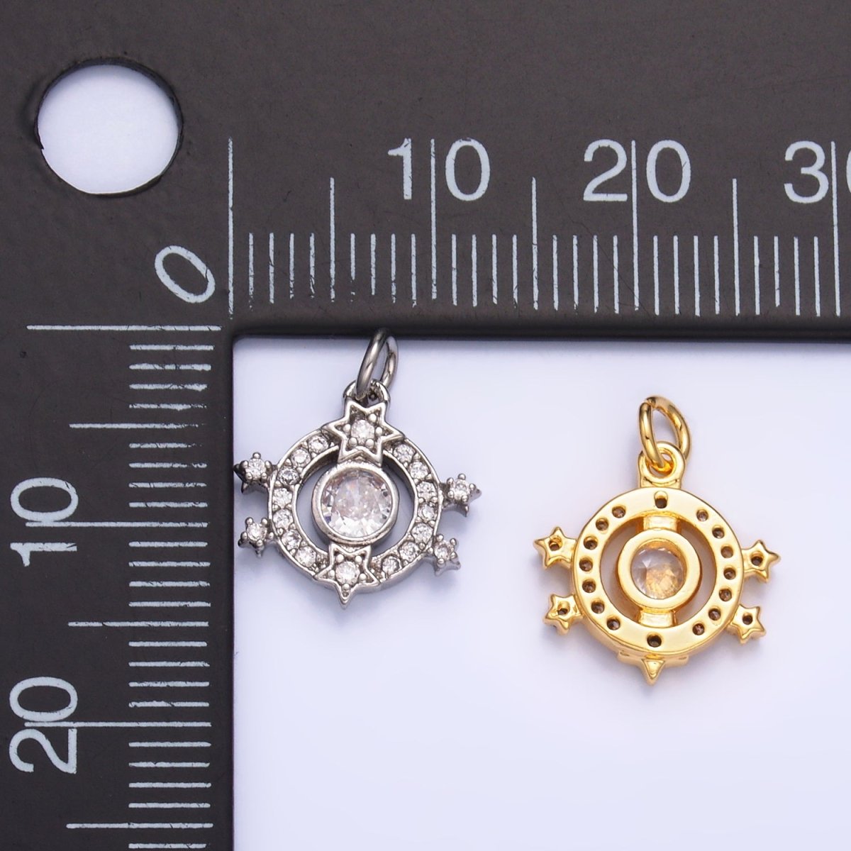 24K Gold Filled Micro Paved CZ Celestial Star Charm in Gold & Silver | W868 - DLUXCA