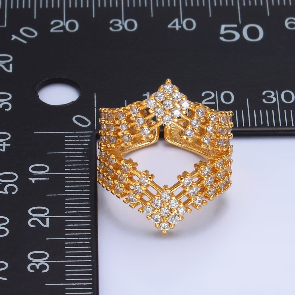 24K Gold Filled Micro Paved CZ Chevron Ring in Gold & Silver | O542 O544 - DLUXCA