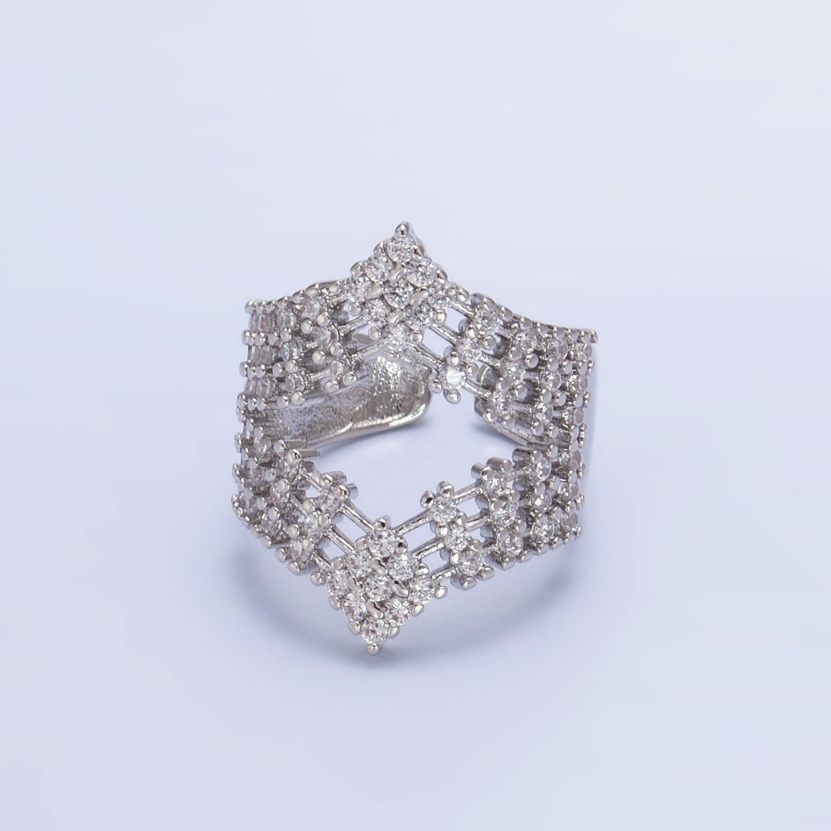 24K Gold Filled Micro Paved CZ Chevron Ring in Gold & Silver | O542 O544 - DLUXCA