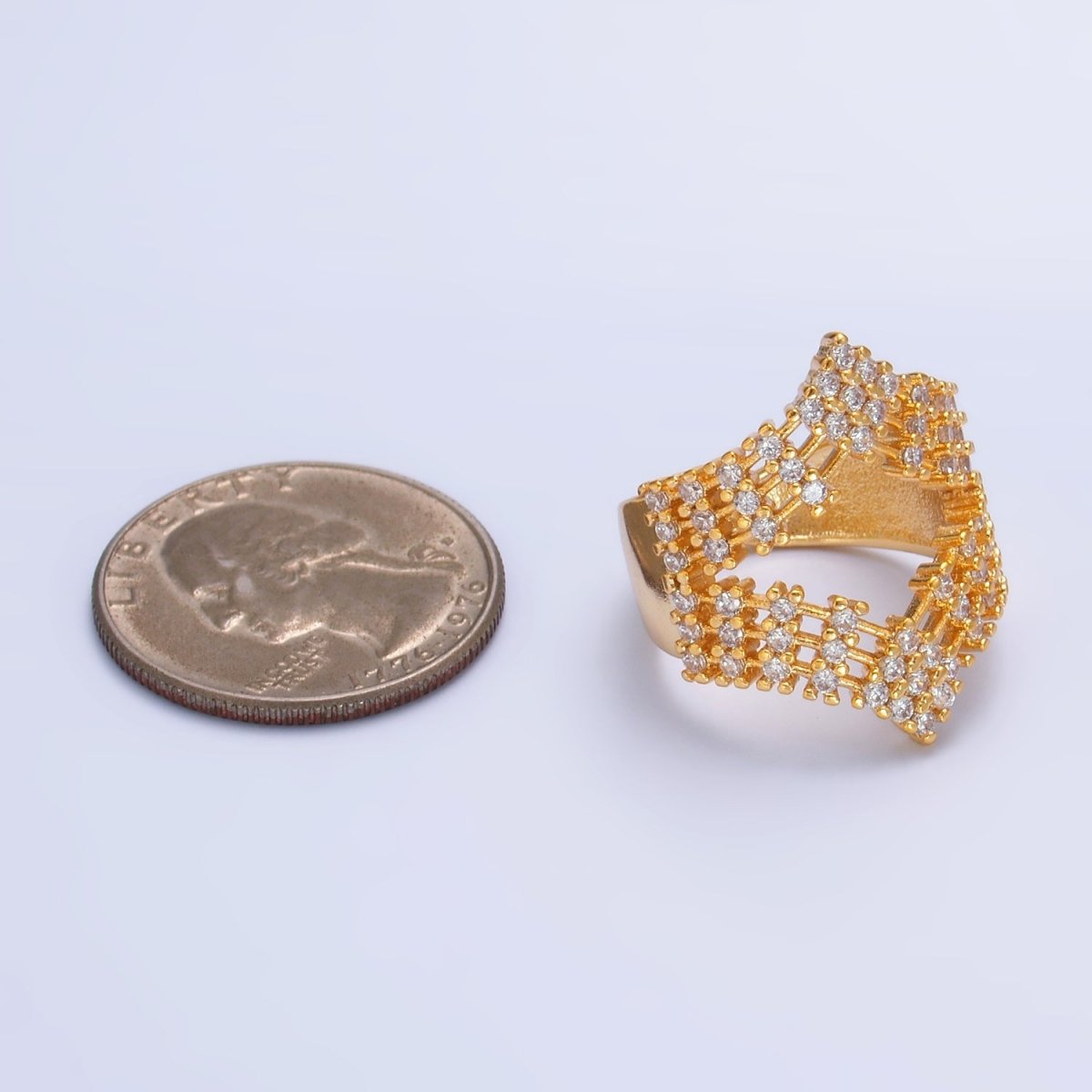 24K Gold Filled Micro Paved CZ Chevron Ring in Gold & Silver | O542 O544 - DLUXCA
